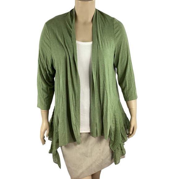 LOGO by Lori Goldstein Green Open Cardigan Swiss Dot Trim XL - Picture 1 of 7